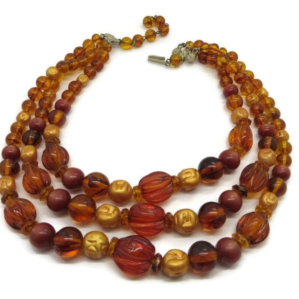 🍂 Elegant Vintage Copper-Gold Abstract Beaded Necklace - Picture 3 of 14